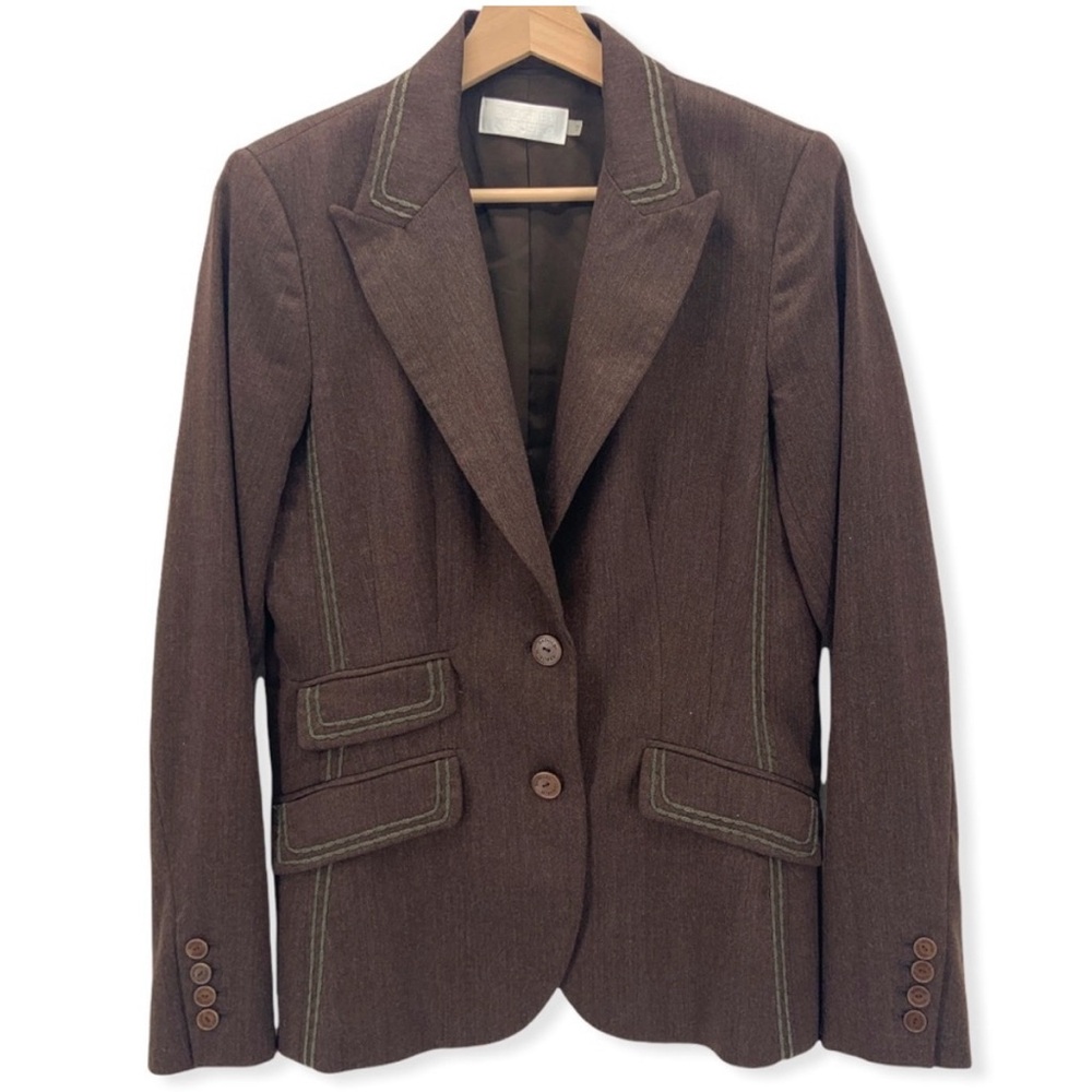 Badgley Mischka Blazer Fitted Peak Collar Contrast Stitch Designer Western 10